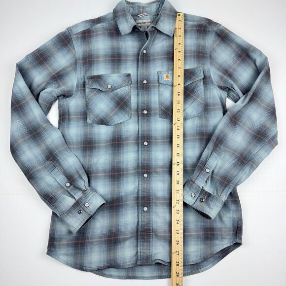Carhartt Men's Relaxed Fit Plaid Long Sleeve Grey Blue Heavyweight Shirt Small - Picture 15 of 16